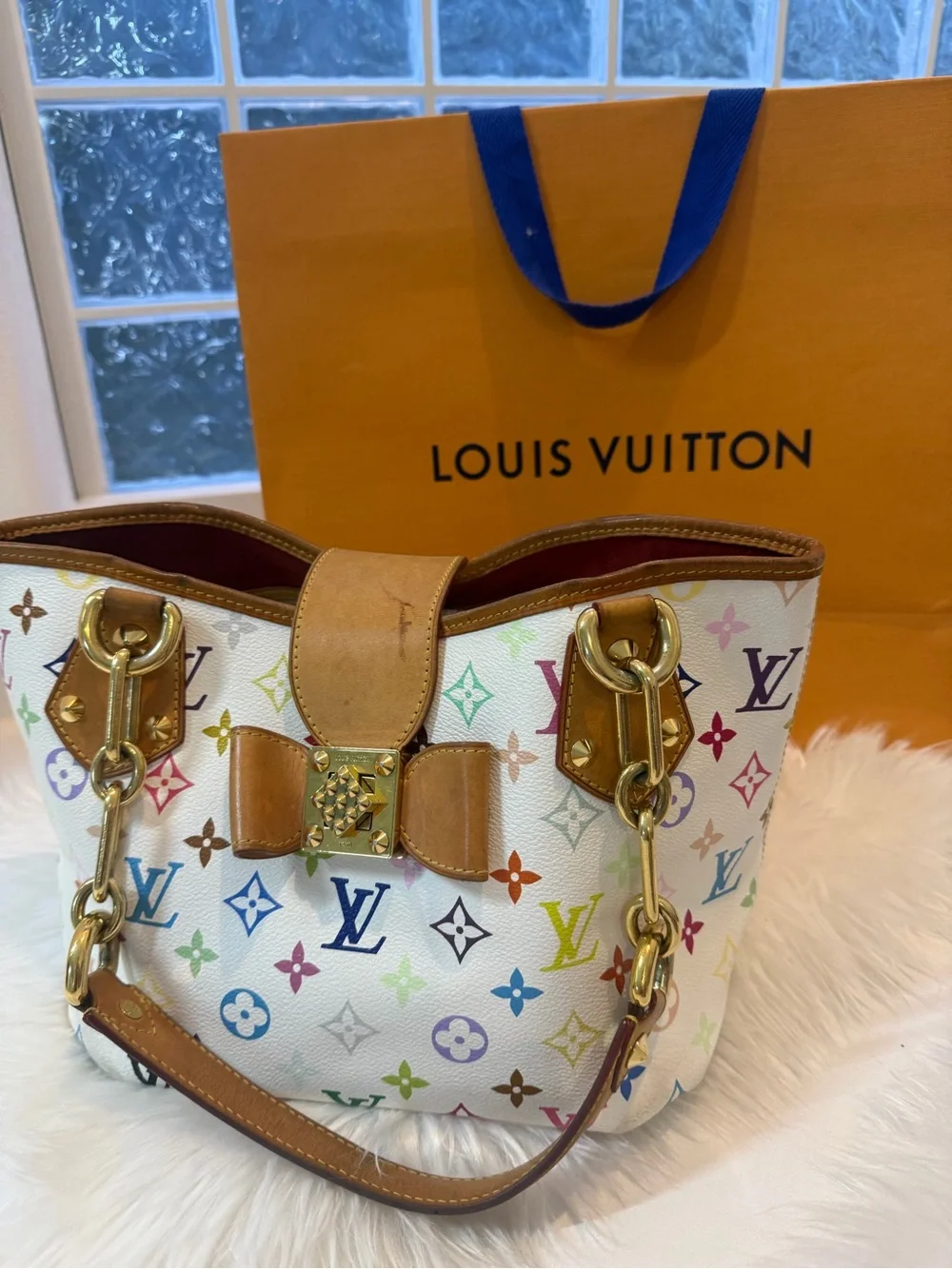Louis Vuitton Multicolor Monogram Canvas Bow Shoulder Bag - White